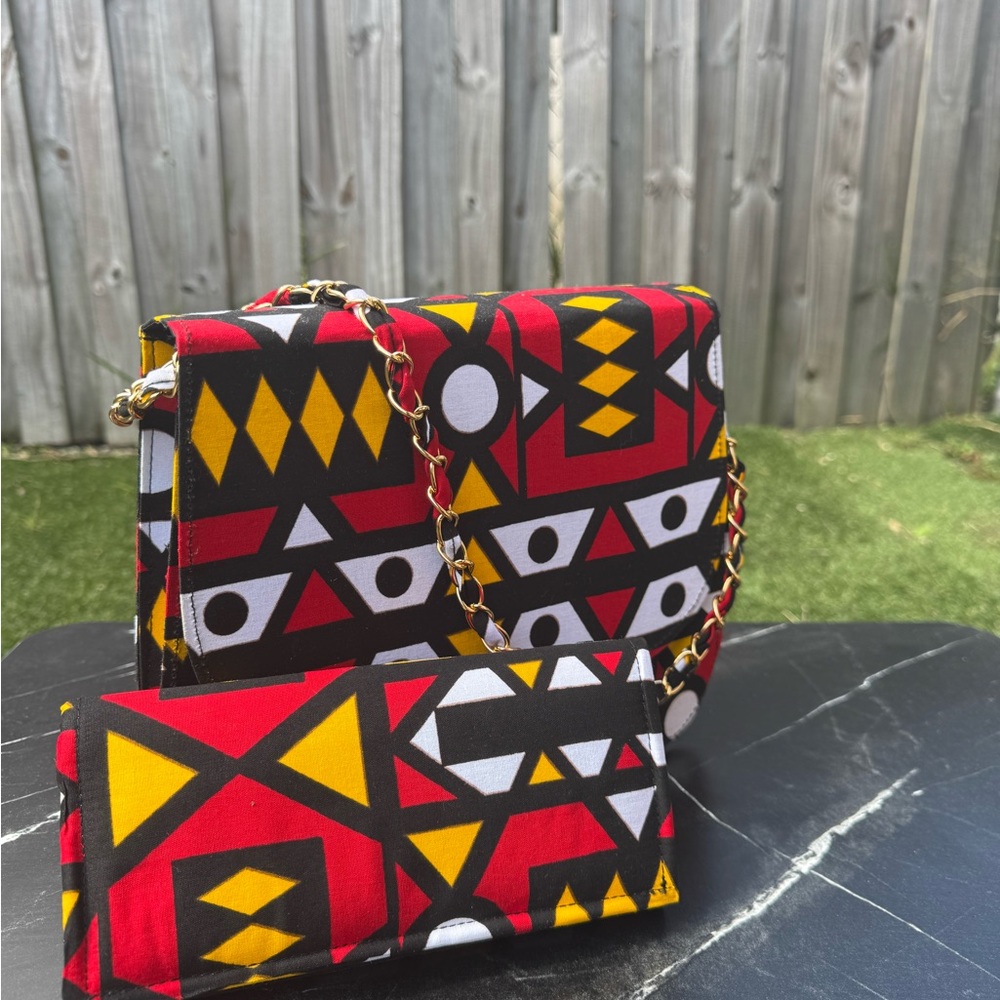 Geometric African Patterned Red and Yellow Women's Bag